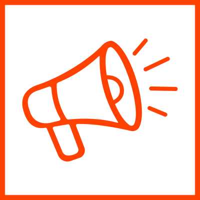 Orange line illustration of a megaphone announcing the competition opening