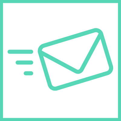 Teal line illustration of an envelope with an outgoing arrow representing notification of Intent to Apply