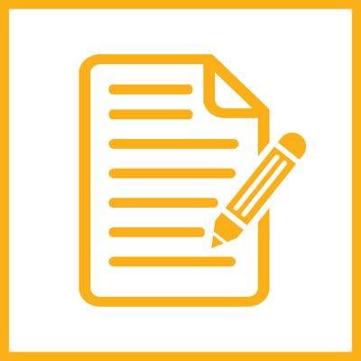 Yellow line illustration of a document and pencil representing submitting an Intent to Apply